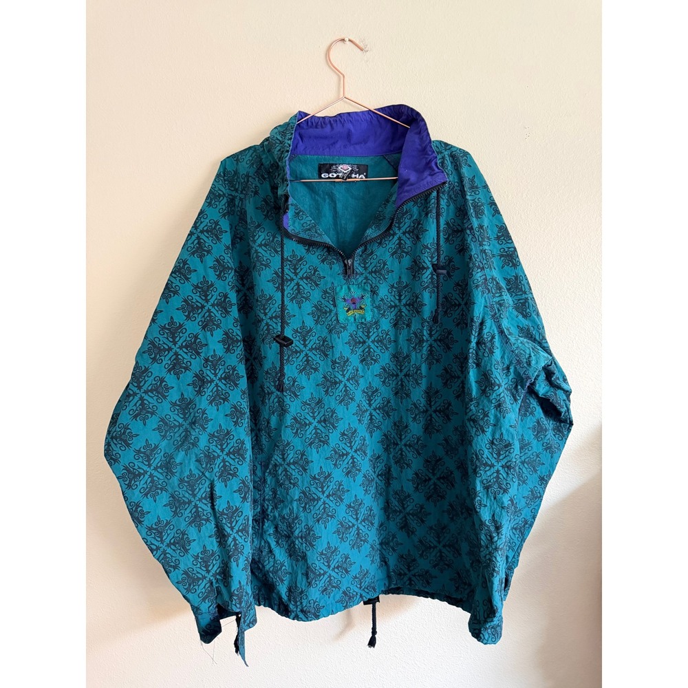 GOTCHA Mens Teal Black Tribal‎ Print Anorak Windbreaker Jacket Size XL